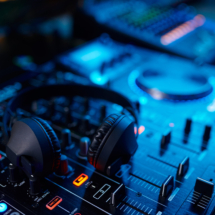 Closeup sound mixer console at recording studio